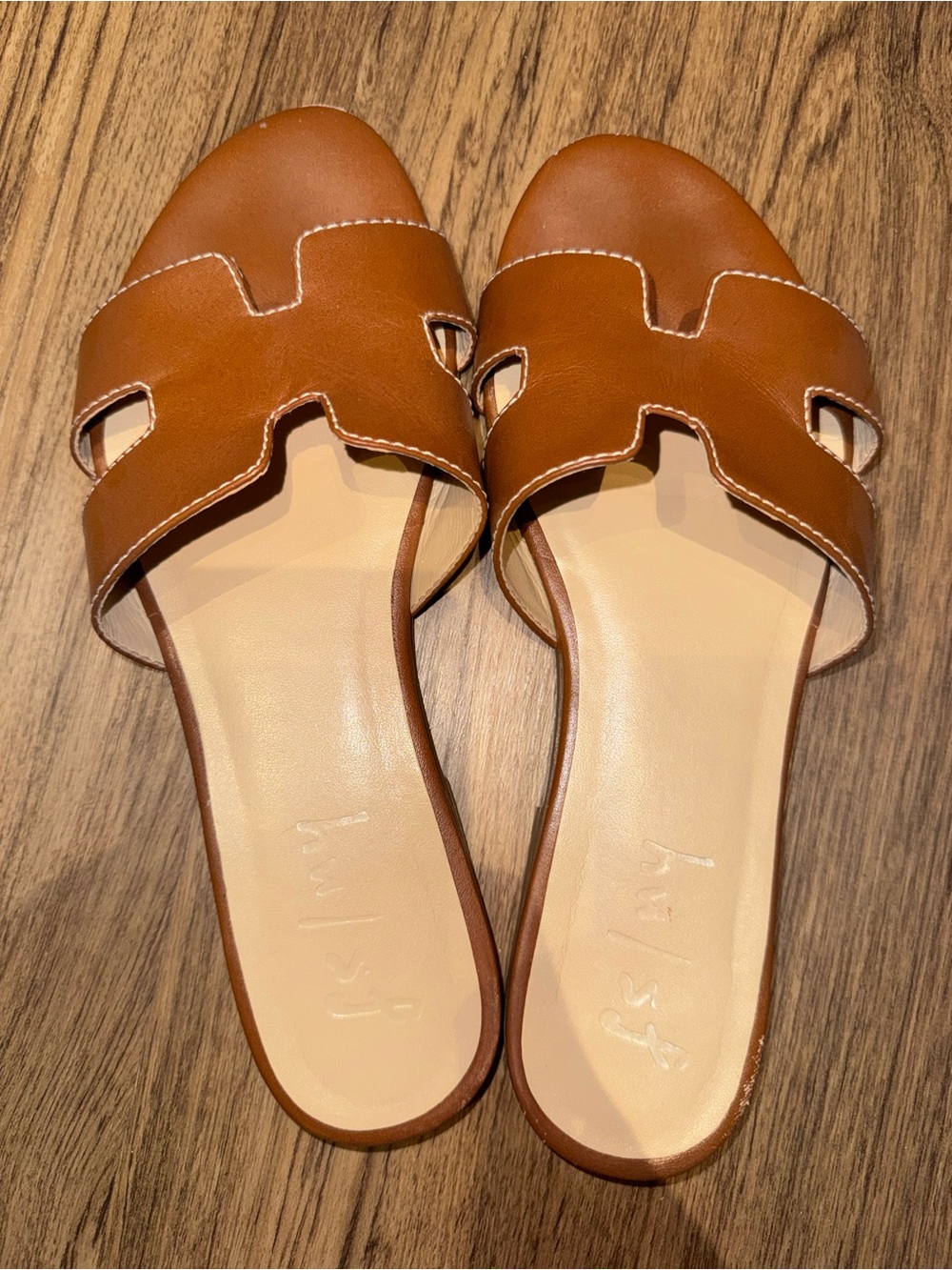 French Sole Tan Leather Slide Mules